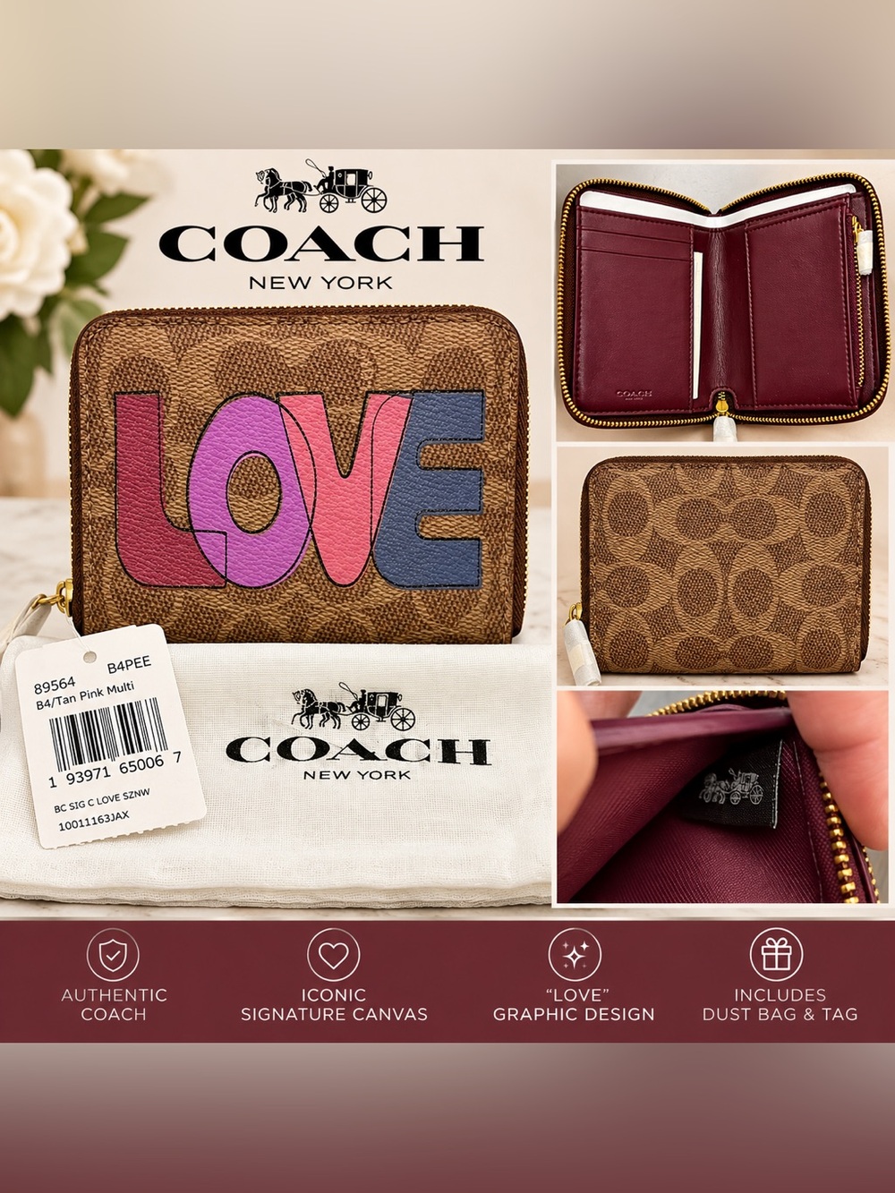 Coach Signature Canvas “LOVE” Small Zip-Around Wallet – NWT